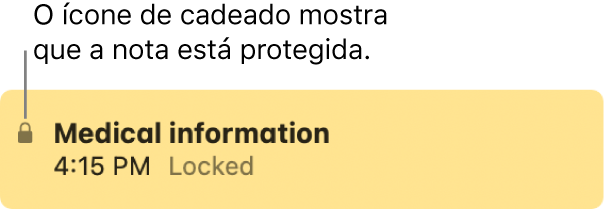 Notas bloqueadas com um ícone de cadeado na extrema esquerda.