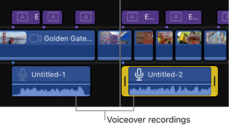 Voiceover recordings appearing below the primary storyline in the timeline.