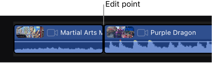 Dos clips de la pista principal conectados en un punto de edición.