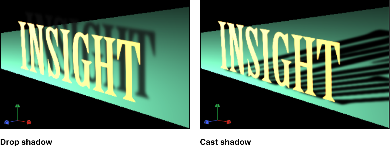 Canvas mit Beispielen für einen Schattenwurf und einen Schlagschatten