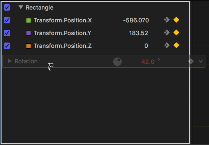 Parameter, der aus dem Informationsfenster in die Parameterliste im Keyframe-Editor bewegt wird