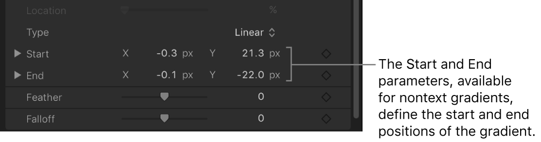 Start and End parameters in a gradient editor