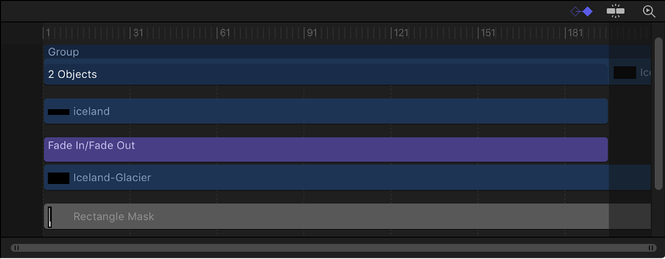 Timeline showing track area