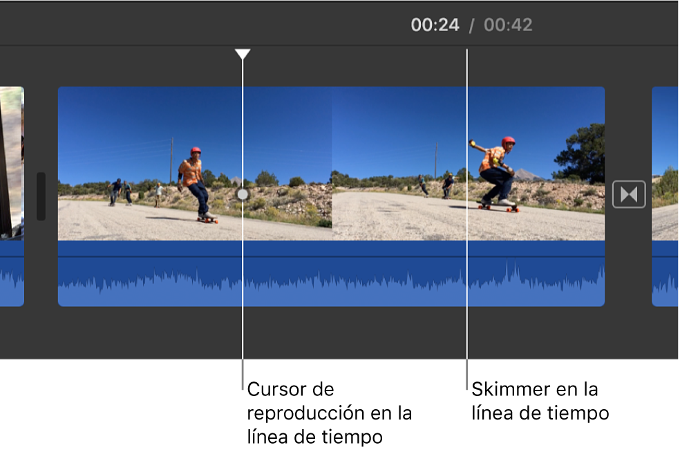 Cursor de reproducción y skimmer en la línea de tiempo