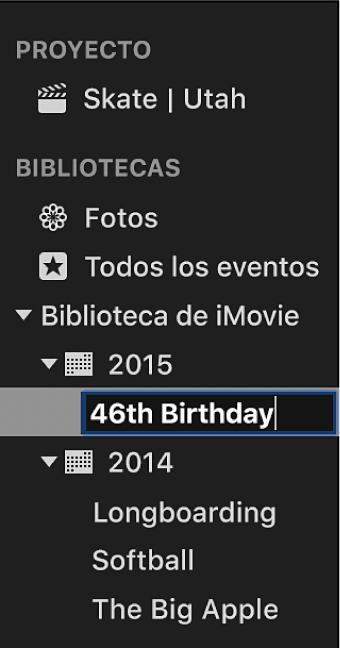 Evento al que se está cambiando de nombre en la lista de bibliotecas