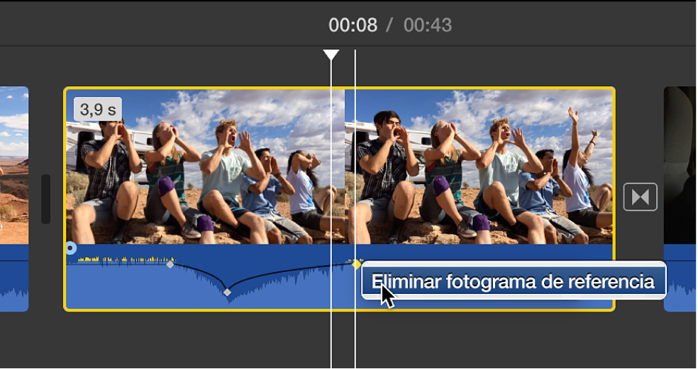 Se está eliminado un fotograma de referencia de audio en la línea de tiempo