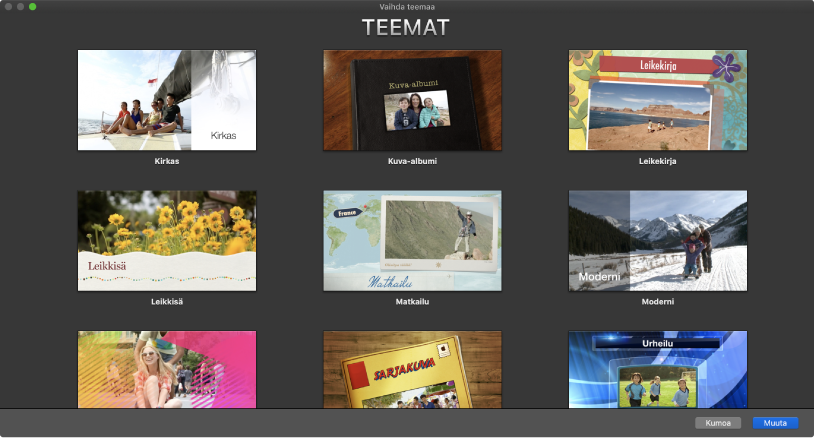 Vaihda teemaa ‑ikkuna, jossa näkyy elokuvateemojen miniatyyreja.
