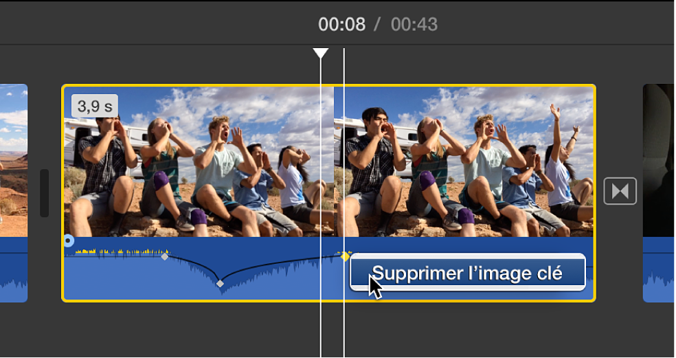 Image clé audio en train d’être supprimée dans la timeline