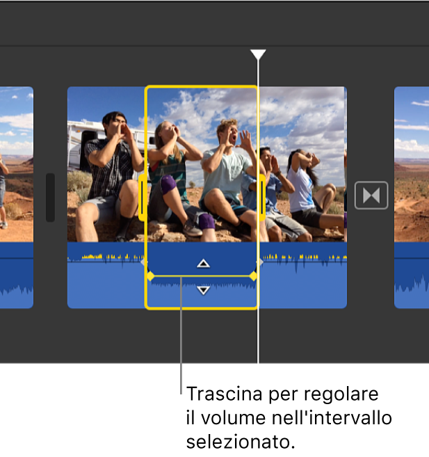 Controllo del volume mentre viene trascinato nella forma d’onda dell’intervallo selezionato