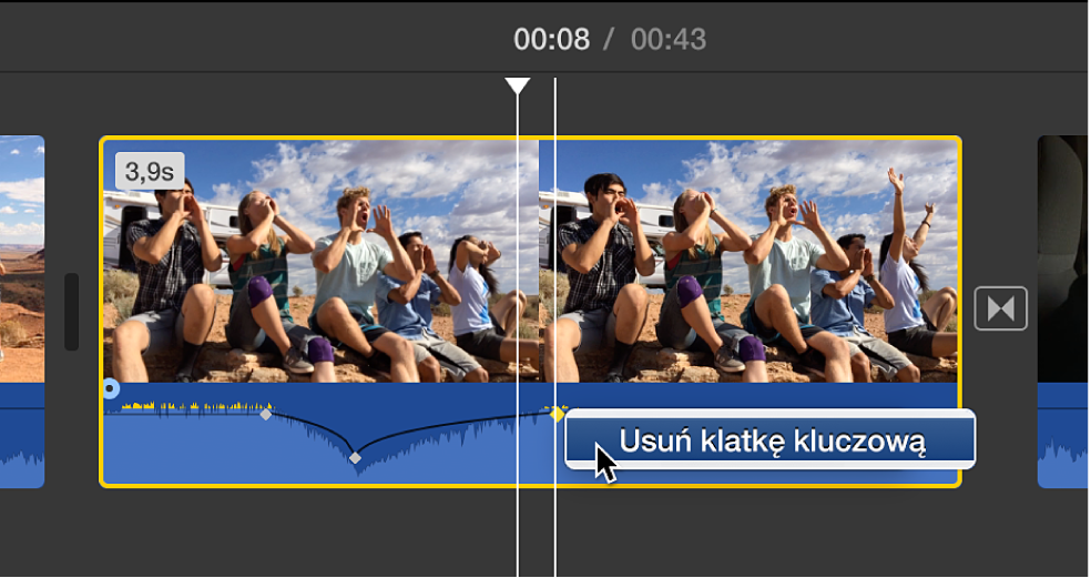 Klatka kluczowa audio usuwana z linii czasowej
