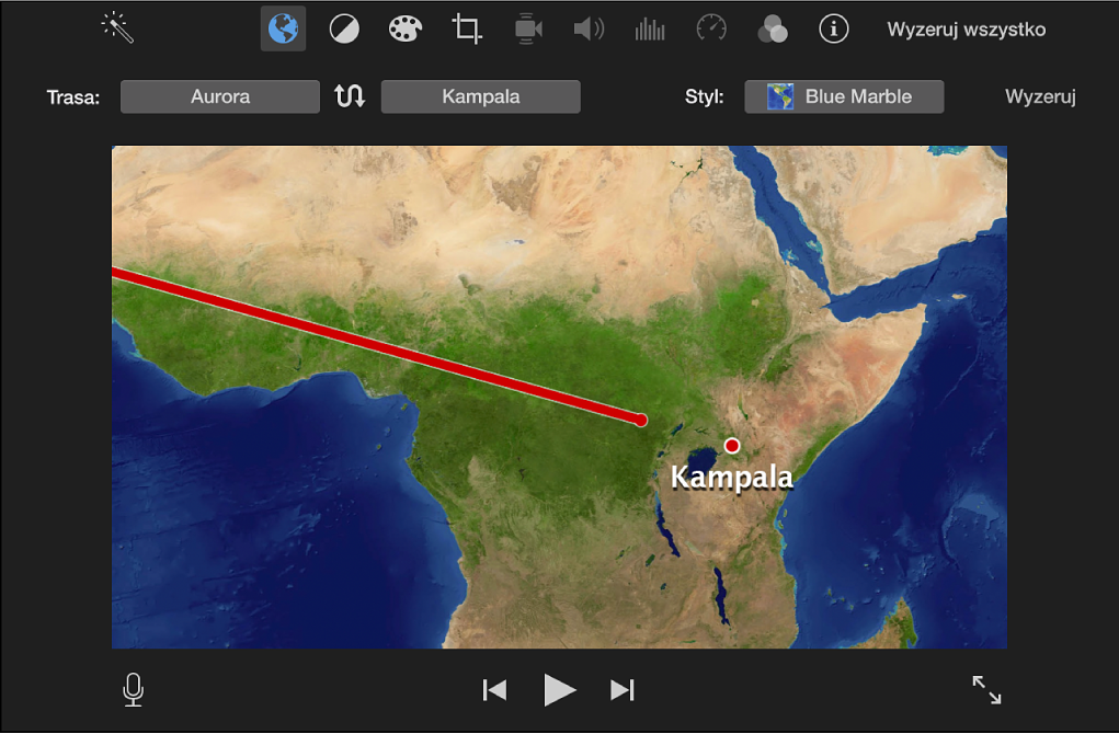 Animowana mapa podróży w panelu podglądu