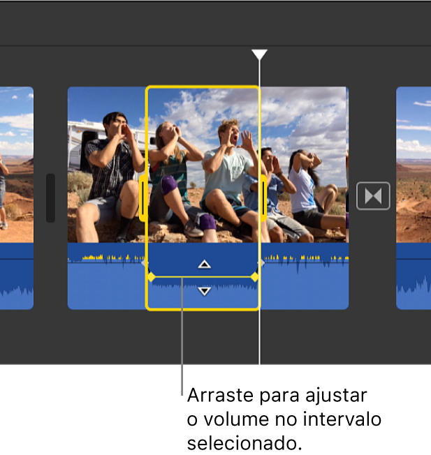 Controle de volume sendo arrastado na forma de onda do intervalo selecionado