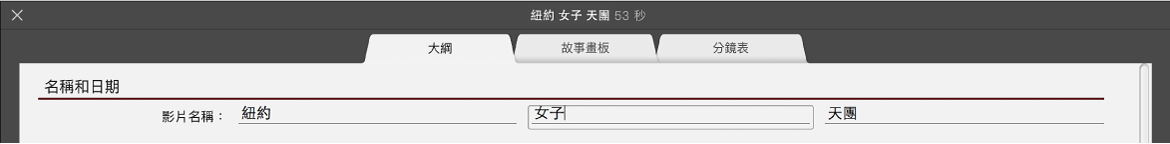 在「大綱」面板中輸入文字