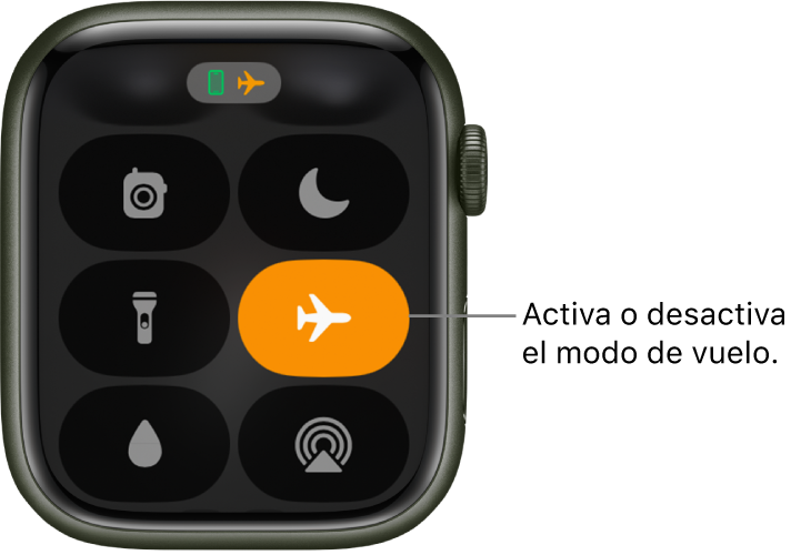 El centro de control con el botón Modo de vuelo resaltado para mostrar que está activado el modo de vuelo.