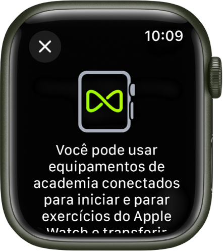 Tela de emparelhamento que aparece ao emparelhar o Apple Watch com um equipamento de academia.