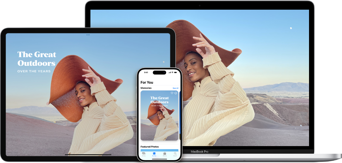 Οι ίδιες φωτογραφίες που εμφανίζονται σε iPhone, σε iPad και σε Mac.