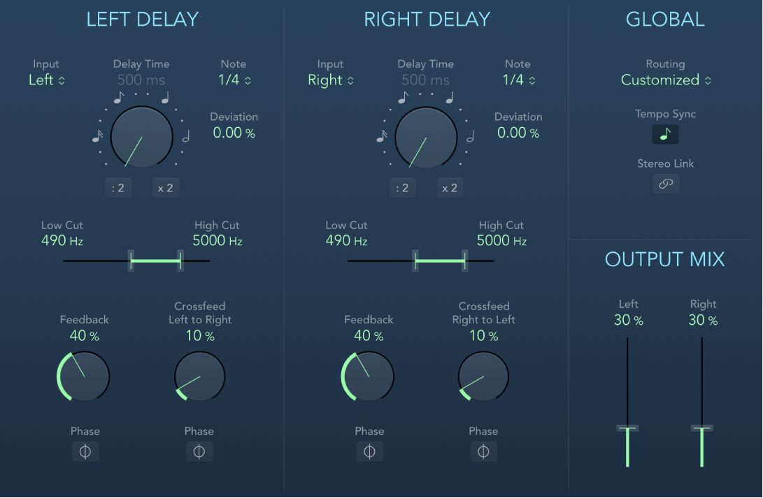 Das Fenster „Stereo Delay“