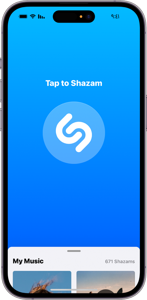 الشاشة الرئيسية لتطبيق Shazam مع زر Shazam