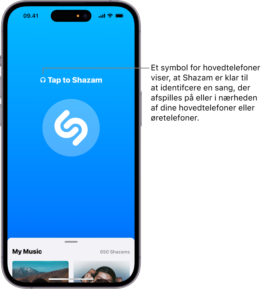 Shazam-appen viser tilsluttede hovedtelefoner