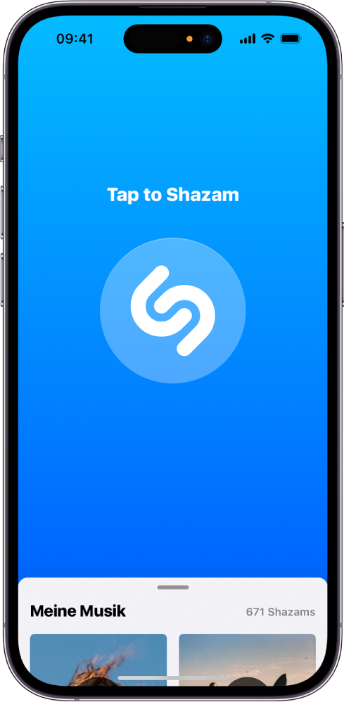 Hauptbildschirm der App „Shazam“ mit der Shazam-Taste