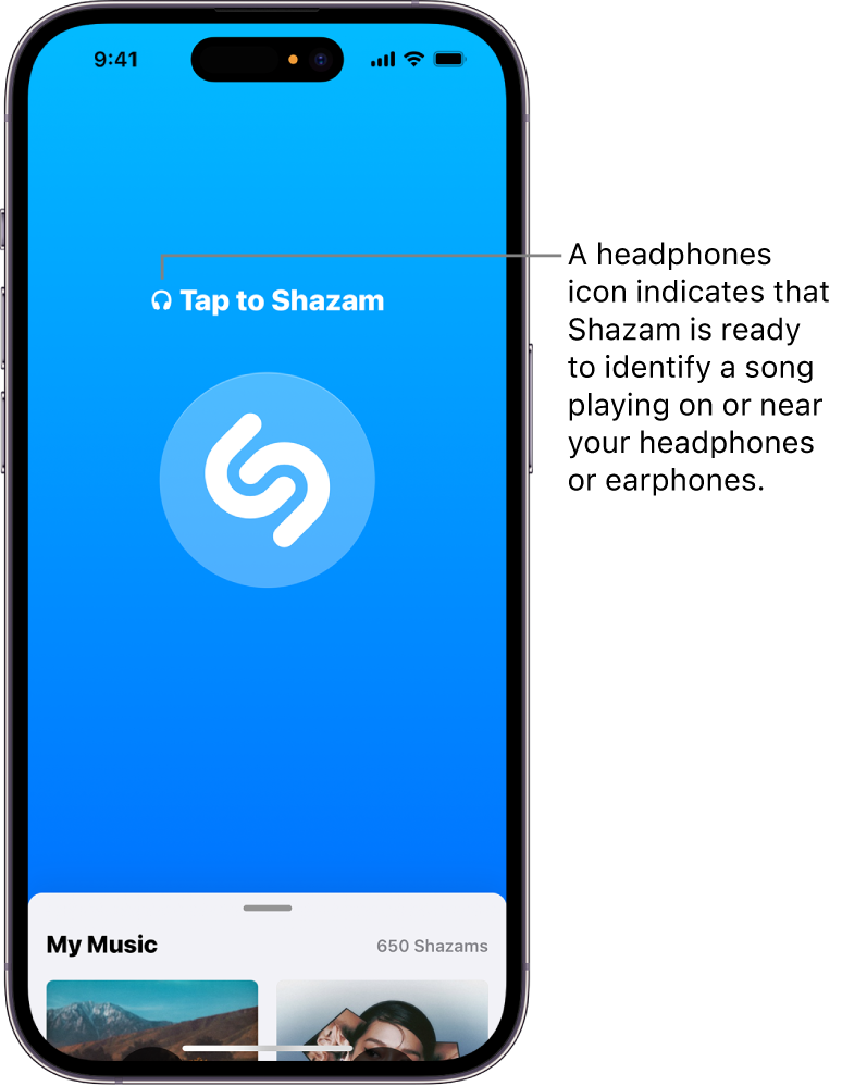 Shazam app showing connected headphones