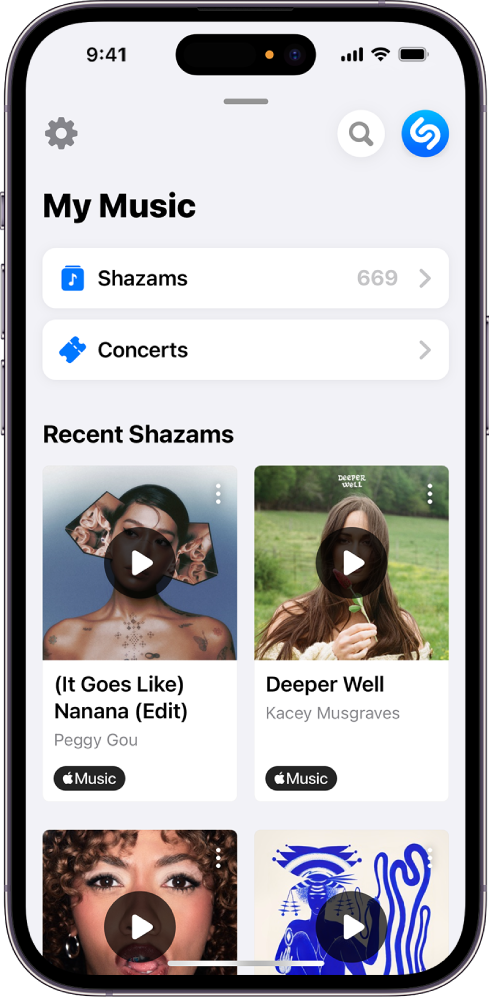 My Music screen showing a group of songs identified using Auto Shazam