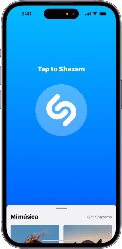 Pantalla principal de la app Shazam con el botón Shazam.