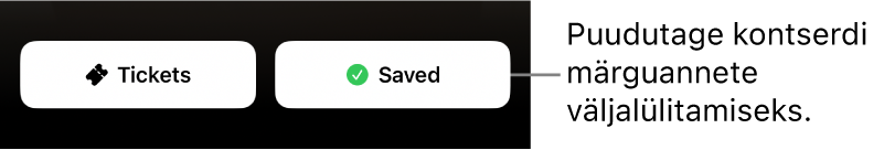 Shazami jaotises Concert Guide (Kontserdigiid) on nupp Save (Salvesta) aktiivne (linnukesega)