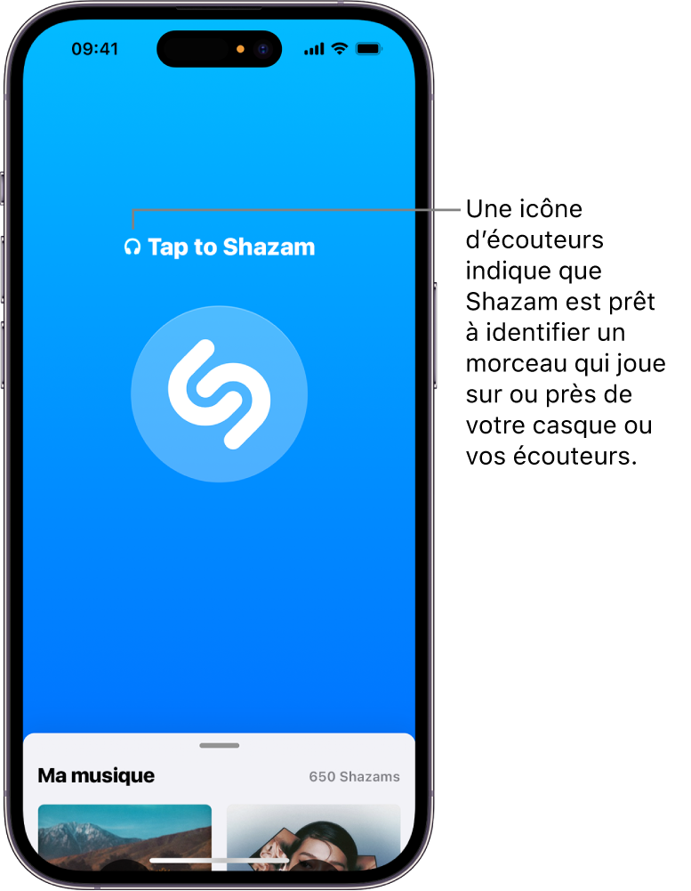 App Shazam qui affiche des écouteurs connectés