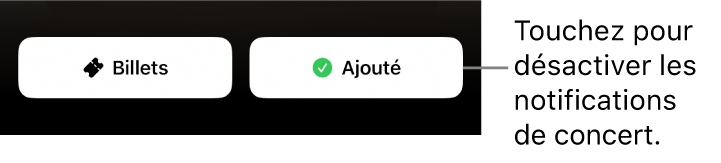 Bouton Ajouter actif (coché) sur le guide des concerts de Shazam.