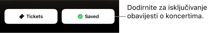 Aktivna tipka Save (Spremi) (s potvrdnom kućicom) na vodiču Shazam Concert Guide (Shazam vodič za koncerte)