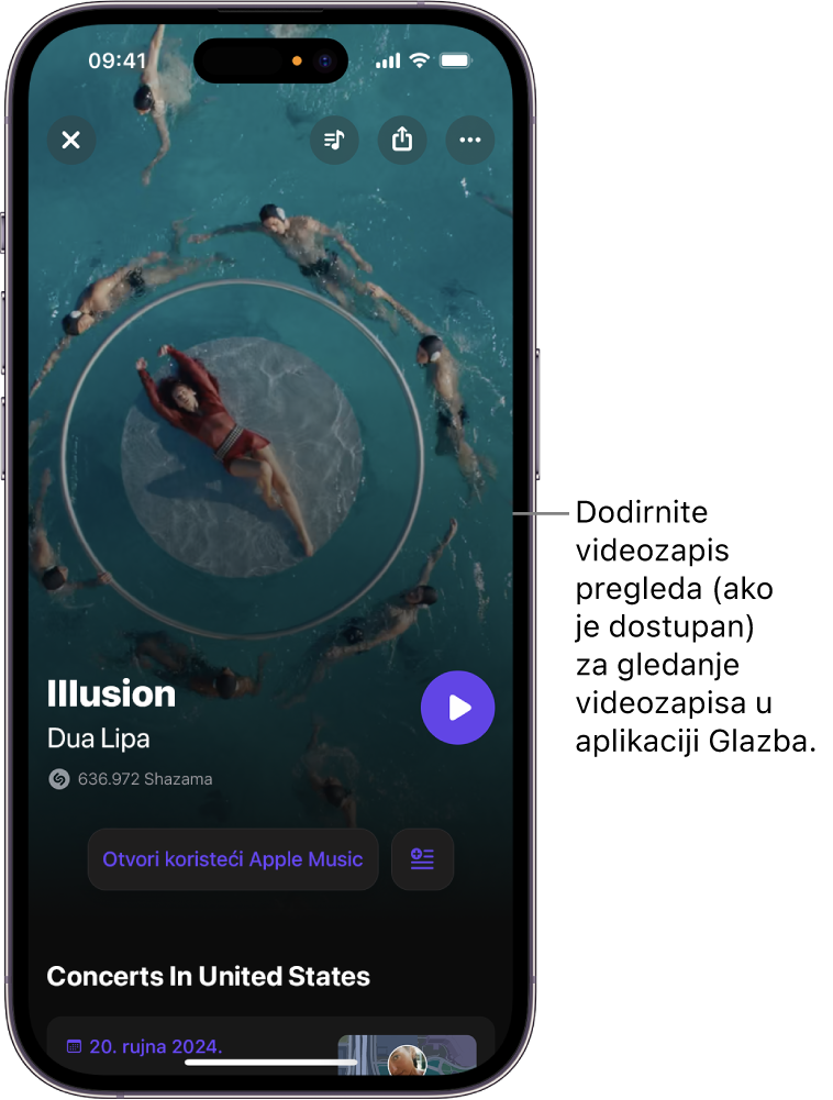 Shazam zaslon zapisa s prikazom pretpregleda videozapisa