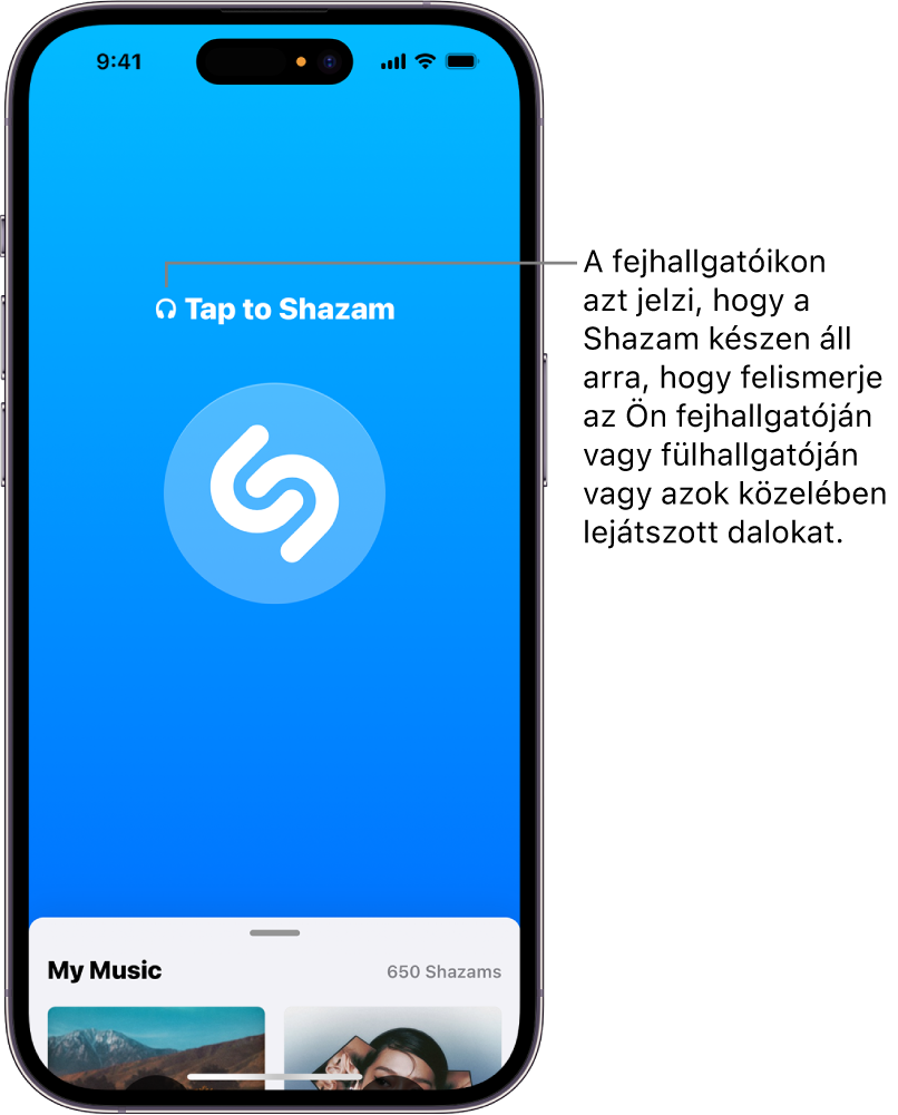 A Shazam app a csatlakoztatott fejhallgatóval