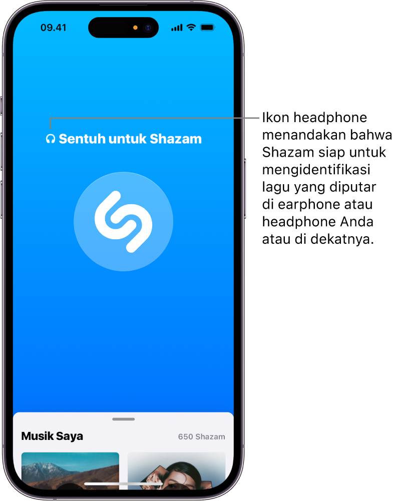 App Shazam menampilkan headphone yang terhubung