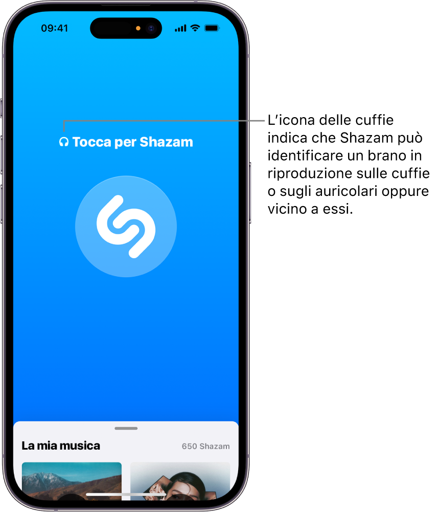 L’app Shazam che mostra le cuffie collegate