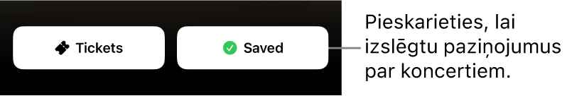 Aktīva poga Save (ar atzīmi) Shazam sadaļā Concert Guide