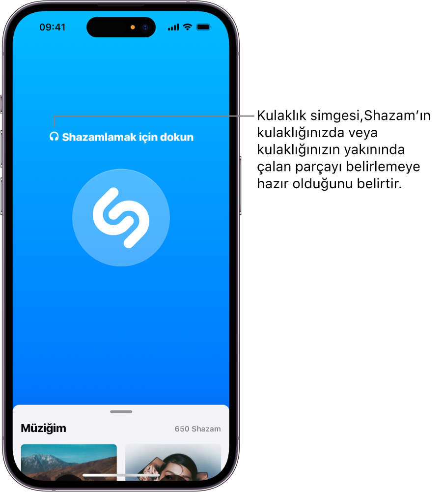 Shazam uygulaması bağlı kulaklıkları gösteriyor