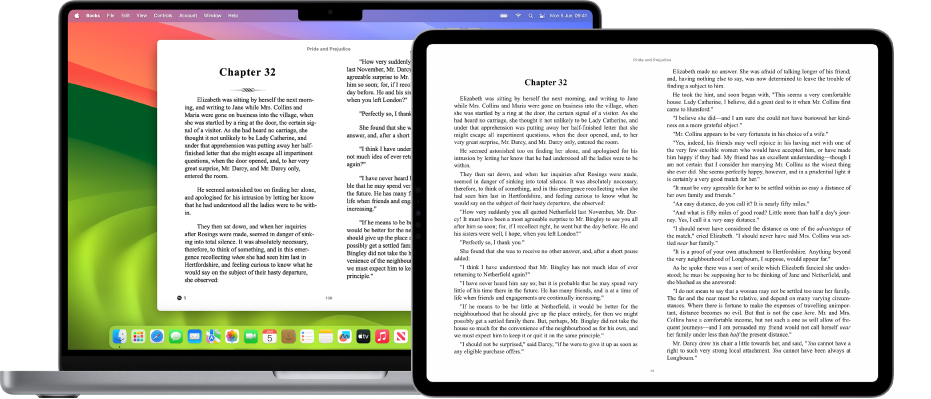 A book on the same page in the Books app on an iPad and a Mac.