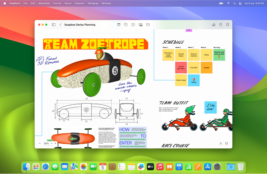 App Freeform dibuka pada Mac.