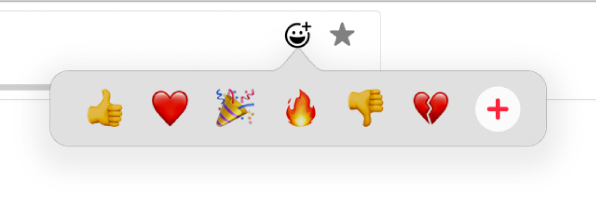 The Reactions button in the playback controls showing several emoji and an Add button that you can click to find more emoji.