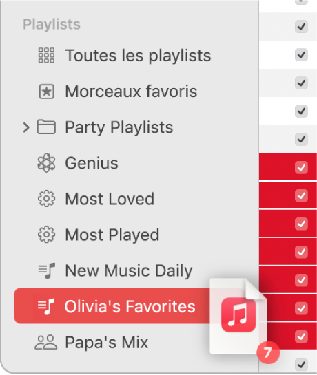 Album déplacé vers une playlist. La playlist est mise en surbrillance.