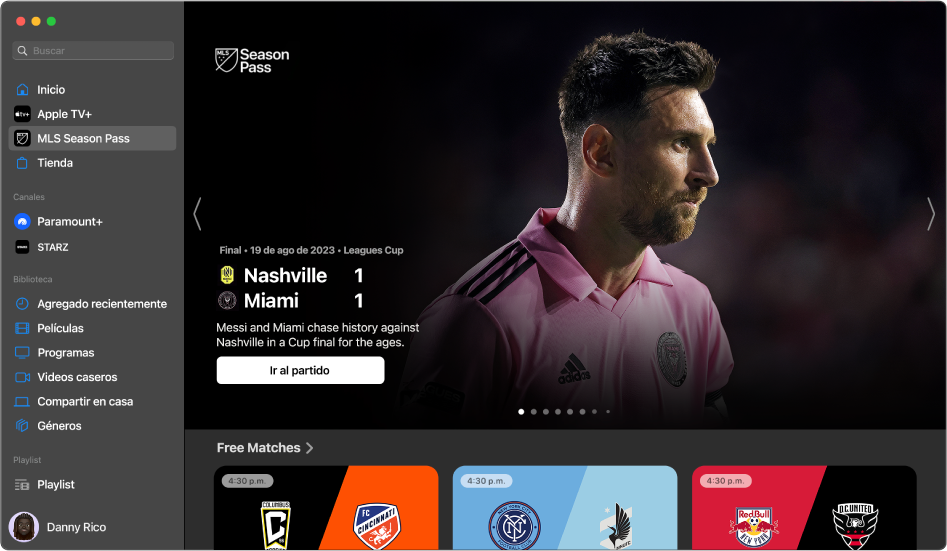 Pantalla mostrando MLS Season Pass