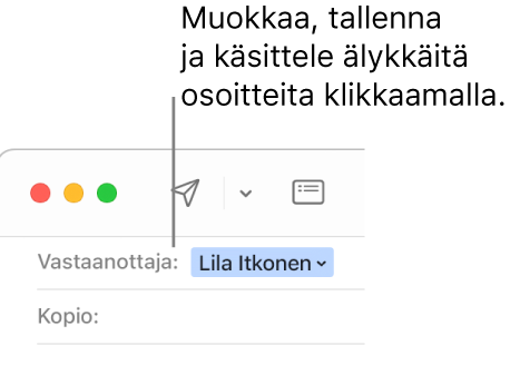 Älykäs osoite ja nuoli, jota klikkaamalla voit muokata tai käsitellä älykästä osoitetta tai tallentaa sen.