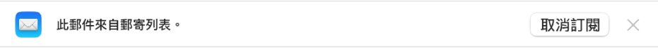 預覽區域中郵件標頭下方的橫幅表示此郵件來自郵寄列表。取消訂閱的連結位於最右側。