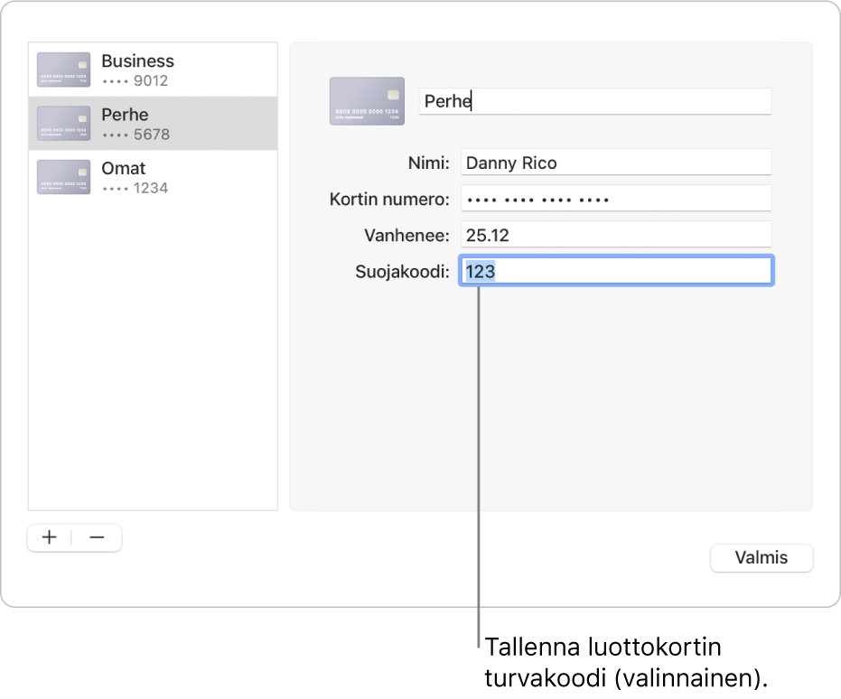 Luottokorttilomake, jossa on kentät nimen, kortin numeron, vanhenemispäivän ja turvakoodin syöttämistä varten.