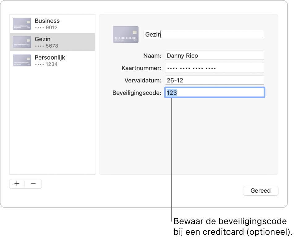 Een creditcardformulier met velden voor het invoeren van de naam, het kaartnummer, de vervaldatum en de beveiligingscode.