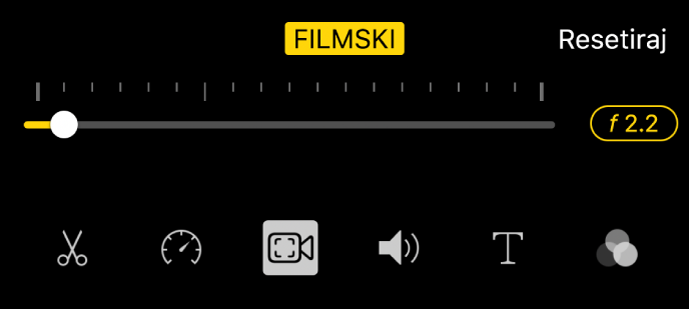 Kliznik Dubina polja dostupan kada dodirnete tipku Filmski.