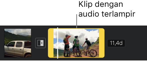 Klip video dengan audio terlampir di garis waktu.