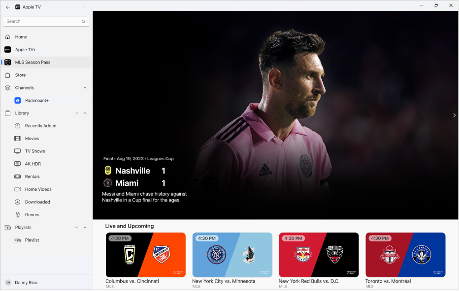 Screen showing MLS Season Pass