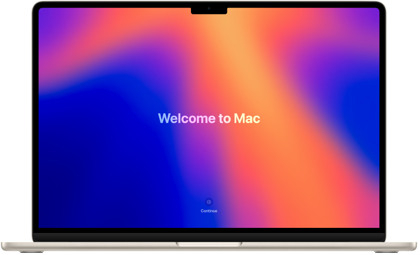 Ένα ανοιχτό MacBook Air με τη λέξη «hello» και ένα κουμπί «Έναρξη» στην οθόνη.